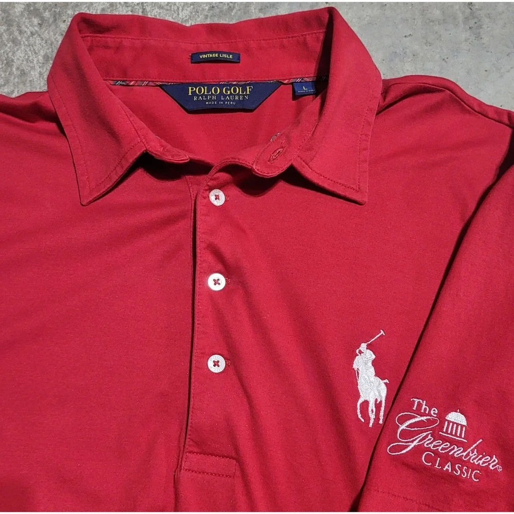 Mens Polo Golf Ralph Lauren Shirt True Red Size Large L Vintage Lisle ~Big Pony!